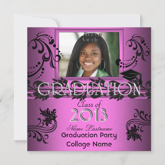 African American Graduation Party Pink Girl Photo Invitation (Front)