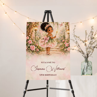 African American Green Pink Fairy Birthday Foam Board