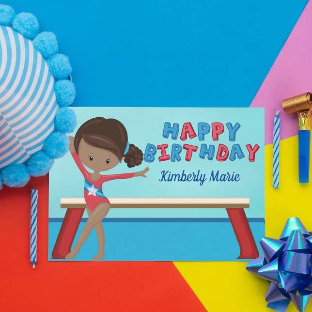 African American Gymnast Girl Gymnastics Birthday Card (Creator Uploaded)