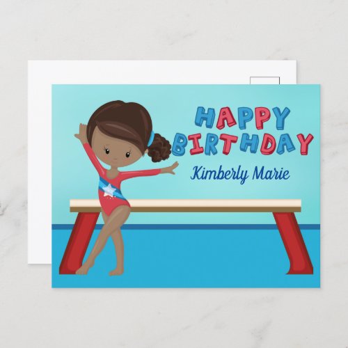 African American Gymnast Girl Gymnastics Birthday Postcard