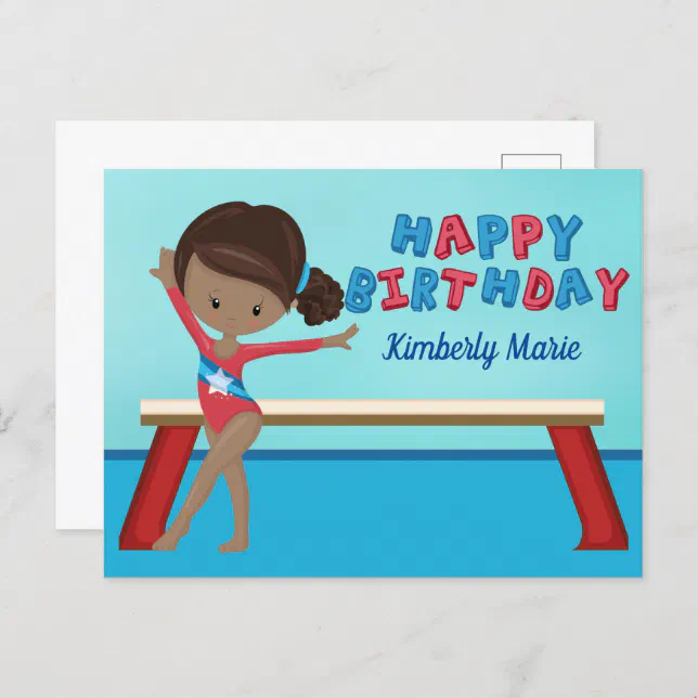 African American Gymnast Girl Gymnastics Birthday Postcard | Zazzle