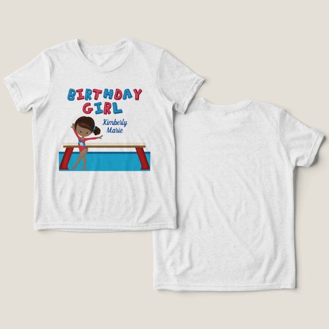 African American Gymnastics Birthday Party Gymnast Tri-Blend Shirt (Design Front & Back)