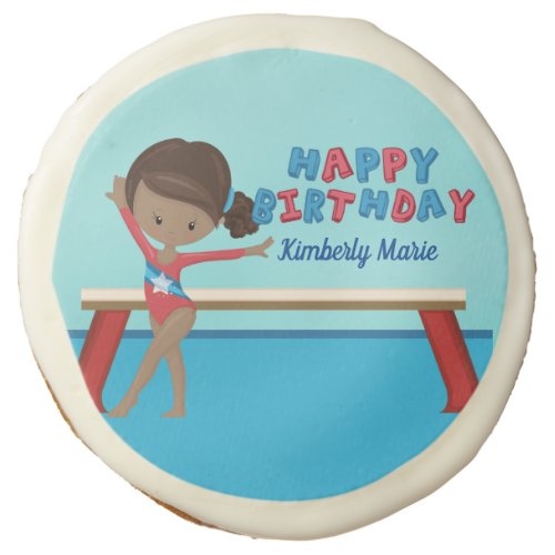 African American Gymnastics Girl Birthday Party Sugar Cookie