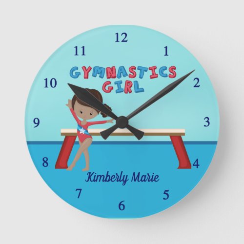 African American Gymnastics Girl Custom Gymnast Round Clock