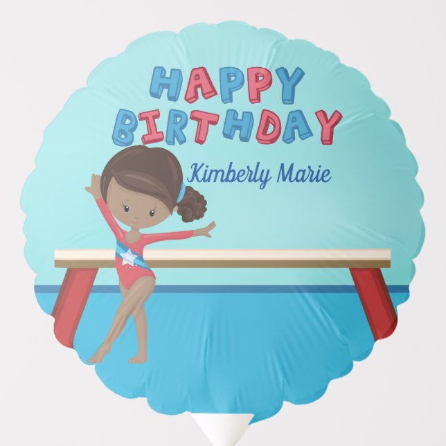 African American Gymnastics Girl Gymnast Birthday Balloon (Front)
