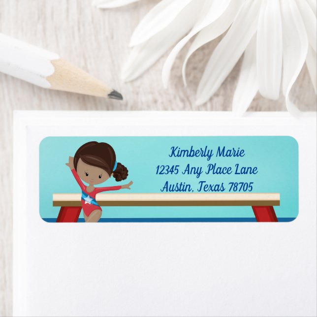 African American Gymnastics Girl Return Address Label (Insitu)