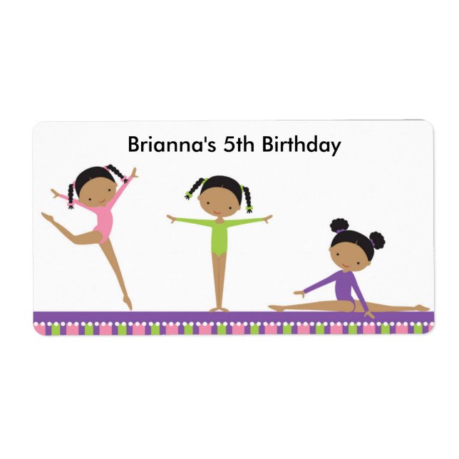 African American Gymnastics Water Bottle Label (Front)