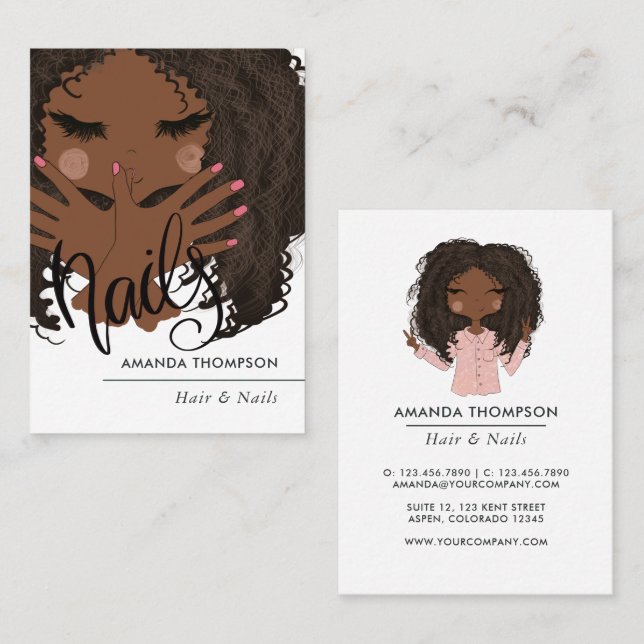 African American Hair and Nails Beauty Salon Business Card (Front/Back)