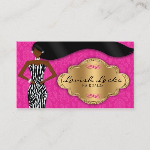 Customizable African American Hair Stylist Pink Gold Zebra Business Card Templates