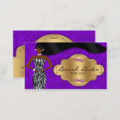 African American Hair Stylist Purple Gold Zebra Business Card (Front/Back)
