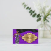 African American Hair Stylist Purple Gold Zebra Business Card (Standing Front)
