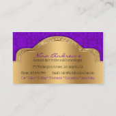 African American Hair Stylist Purple Gold Zebra Business Card (Back)