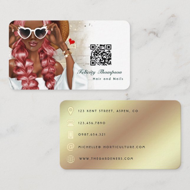 African American Hair Stylist QR Code Business Car Business Card (Front/Back)