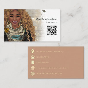 African American Hair Stylist QR Code Business Card