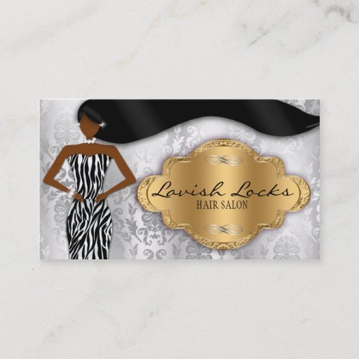 Customizable African American Hair Stylist Silver Gold Zebra Business Cards