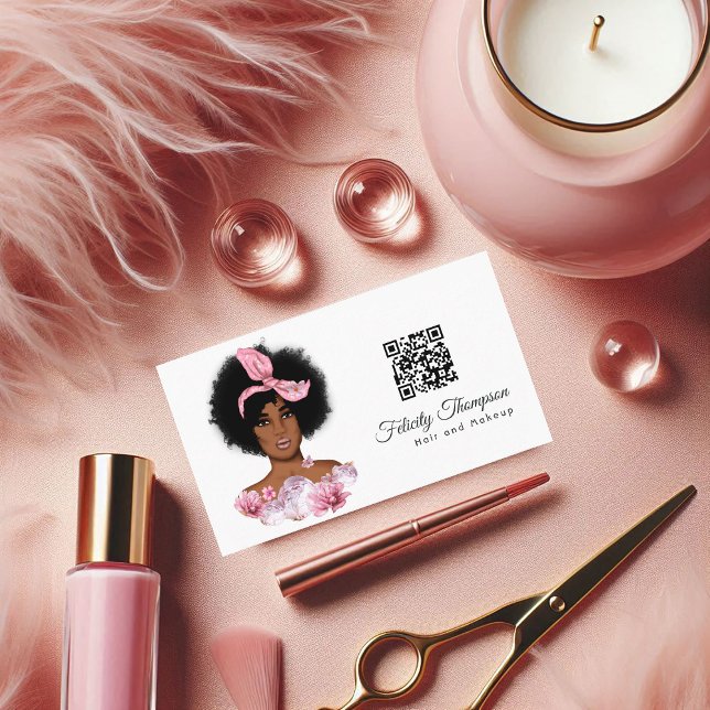 African American Hairdresser QR Code Business Card (African American Hairdresser QR Code Business Card)