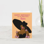 African American Happy Birthday Sister Card<br><div class="desc">This cute card features an African American lady with a large black hat and black dress.  Send a glam card out to the birthday girl and let her know how much she is appreciated.</div>