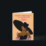 African American Happy Birthday Sister Card<br><div class="desc">This cute card features an African American lady with a large black hat and black dress.  Send a glam card out to the birthday girl and let her know how much she is appreciated.</div>