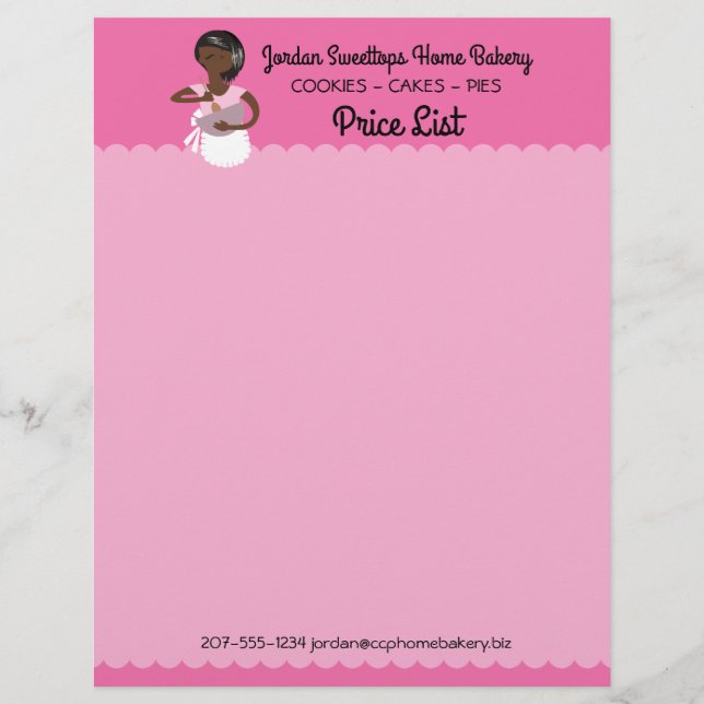 African American home bakery price list letterhead (Front)