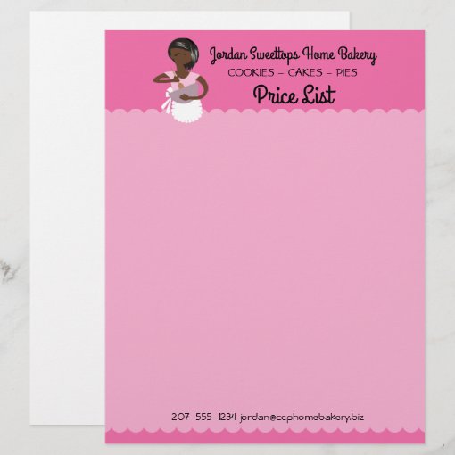 African American home bakery price list letterhead Zazzle