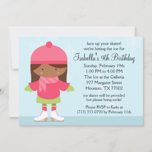 African American Ice Skating Birthday Party Personalized Invitation
