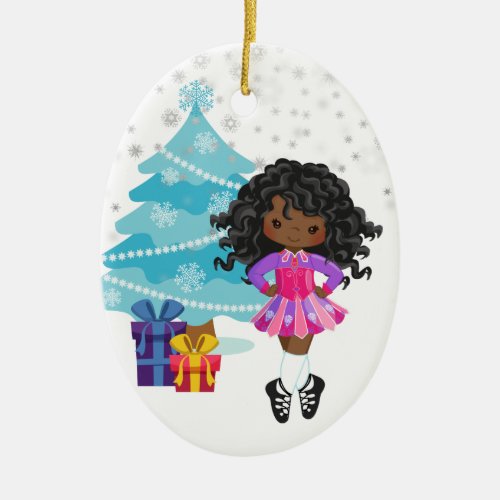 African American Irish Dancer Winter Christmas Ceramic Ornament