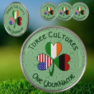 African American Irish Flags Shamrock Personalized Golf Ball Marker