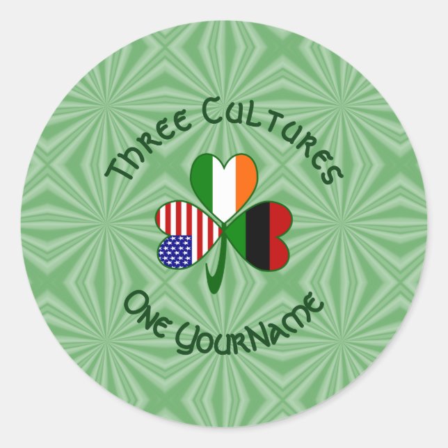 African American Irish Shamrock Flag Personalized  Classic Round Sticker (Front)