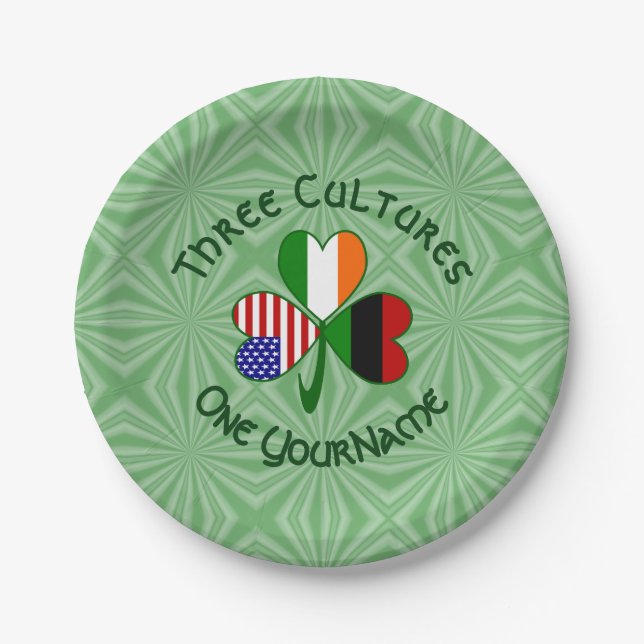 African American Irish Shamrock Flag Personalized  Paper Plates (Front)