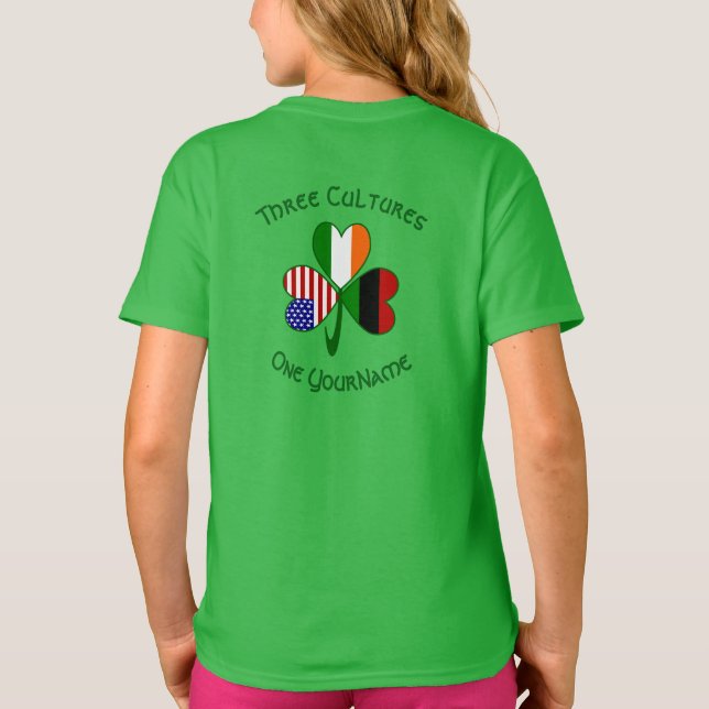 African American Irish Shamrock Flag Personalized  T-Shirt (Back)