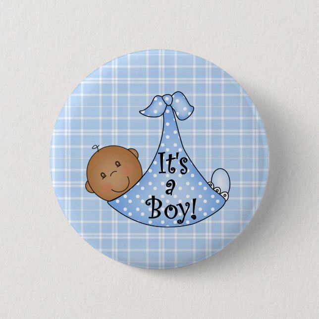 African American It's a Boy Pinback Button (Front)