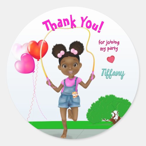 African American Jump Rope Thank You Birthday Classic Round Sticker