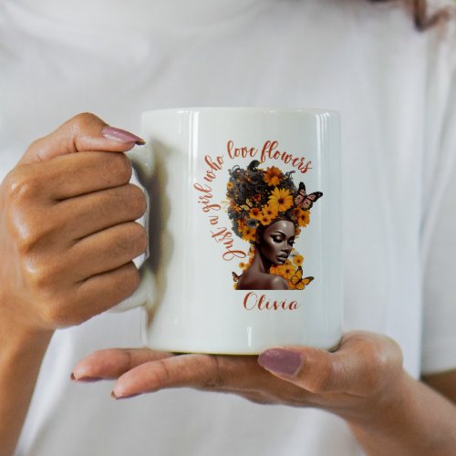 African American Just A Girl Who Love flowers Pers Two_Tone Coffee Mug