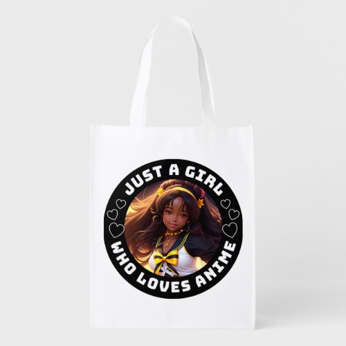 African American Just A Girl Who Loves Anime Cute Grocery Bag