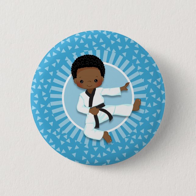 African American Karate Boy Judo Martial Arts Button (Front)