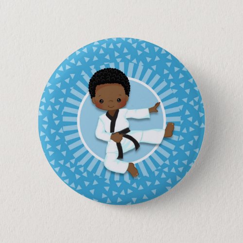 African American Karate Boy Judo Martial Arts Button