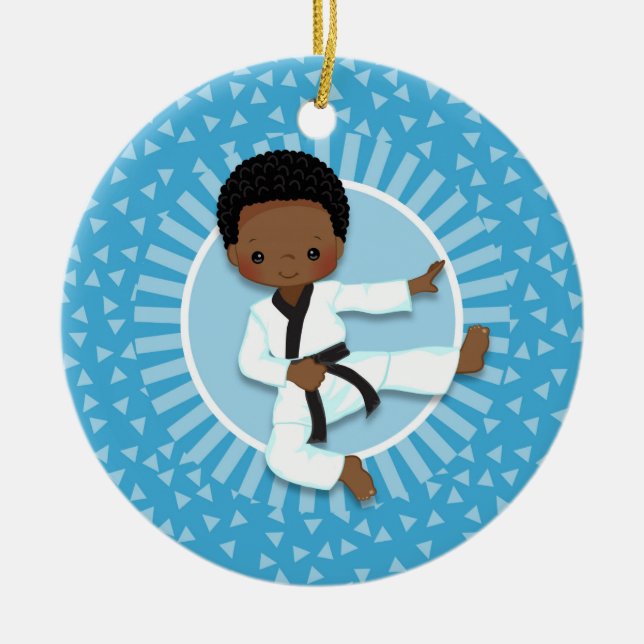 African American Karate Boy Judo Martial Arts Ceramic Ornament (Front)