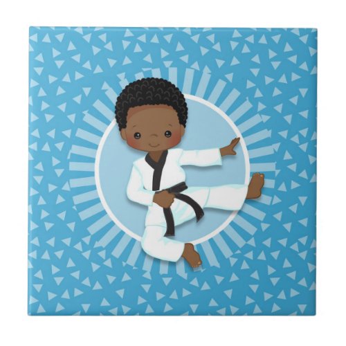 African American Karate Boy Judo Martial Arts Ceramic Tile