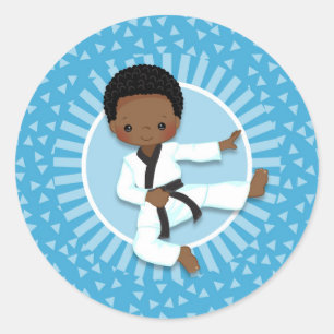 African American Karate Boy Judo Martial Arts Classic Round Sticker