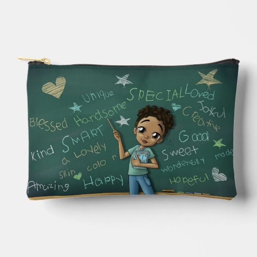 African American Kid and Positive Words Accessory Pouch