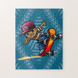 African American Kid On A Skateboard Jigsaw Puzzle