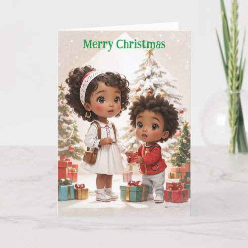 African American Kids Merry Christmas Holiday Card