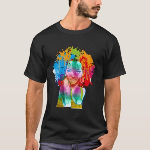 African American Lady Afro Painting T_Shirt