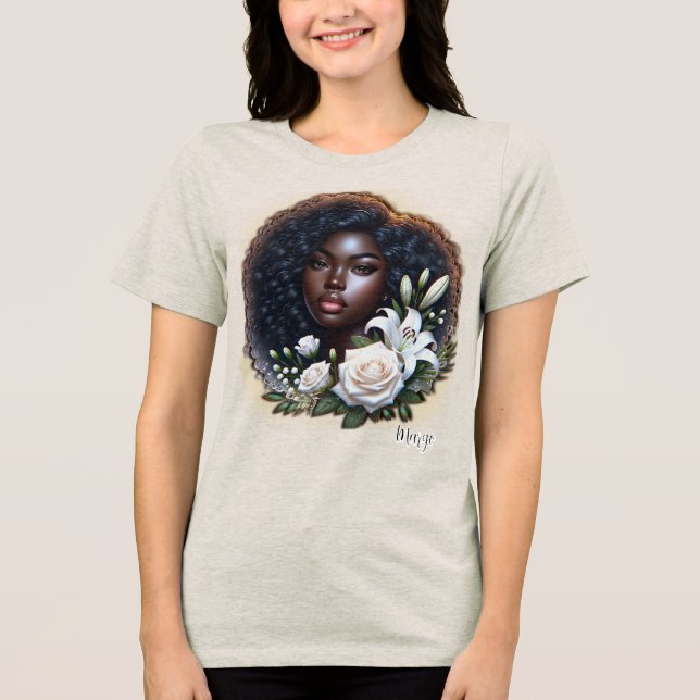  African-American Lady Enjoying Her Flowers Tri-Blend Shirt (Front)