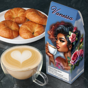 African-American Lady Floral Design Roasted Coffee