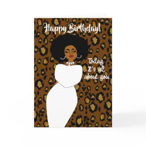 African American Lady Leopard Birthday Card