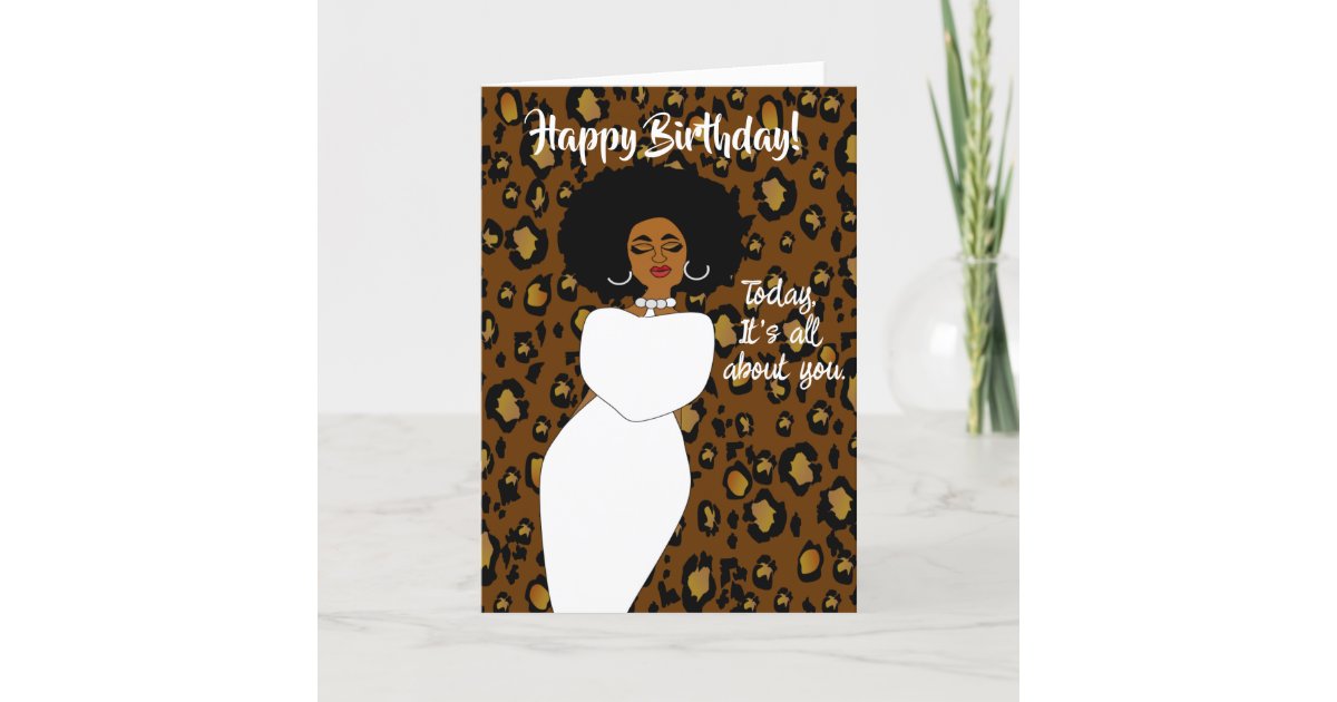 African American Lady Leopard Birthday Card | Zazzle