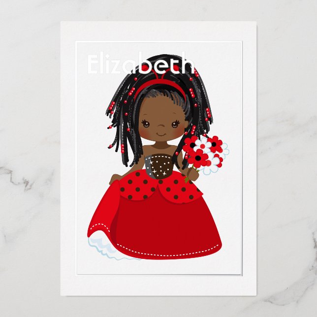 African American Ladybug Birthday Foil Invitation (Front)