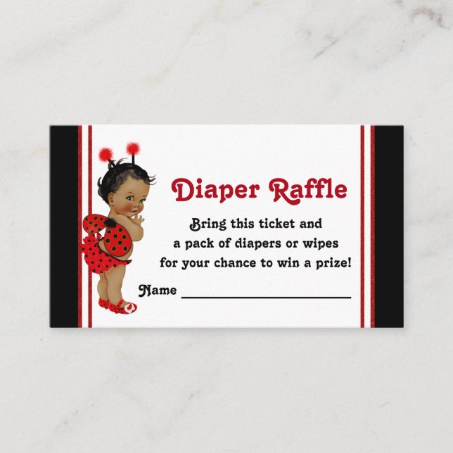 African American Ladybug Diaper Raffle Tickets Enclosure Card (Front)