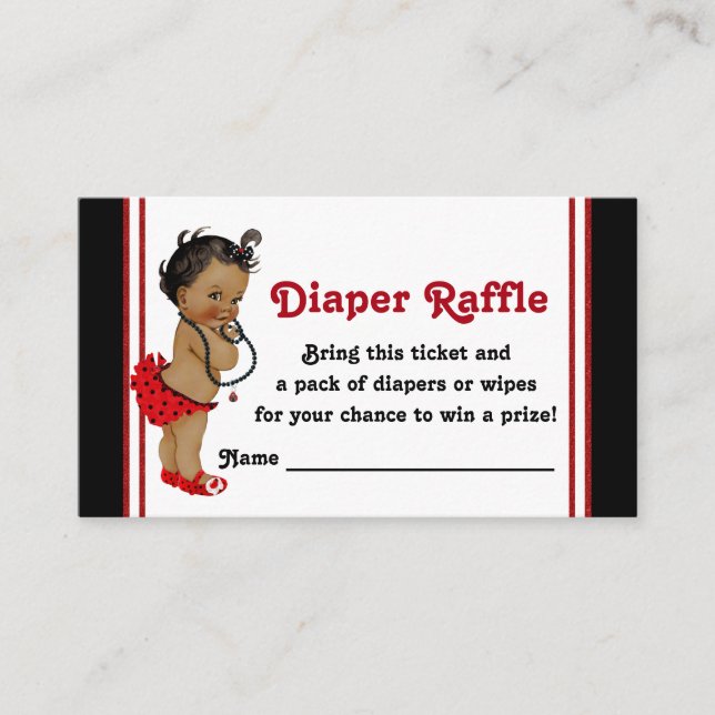 African American Ladybug Diaper Raffle Tickets Enclosure Card (Front)